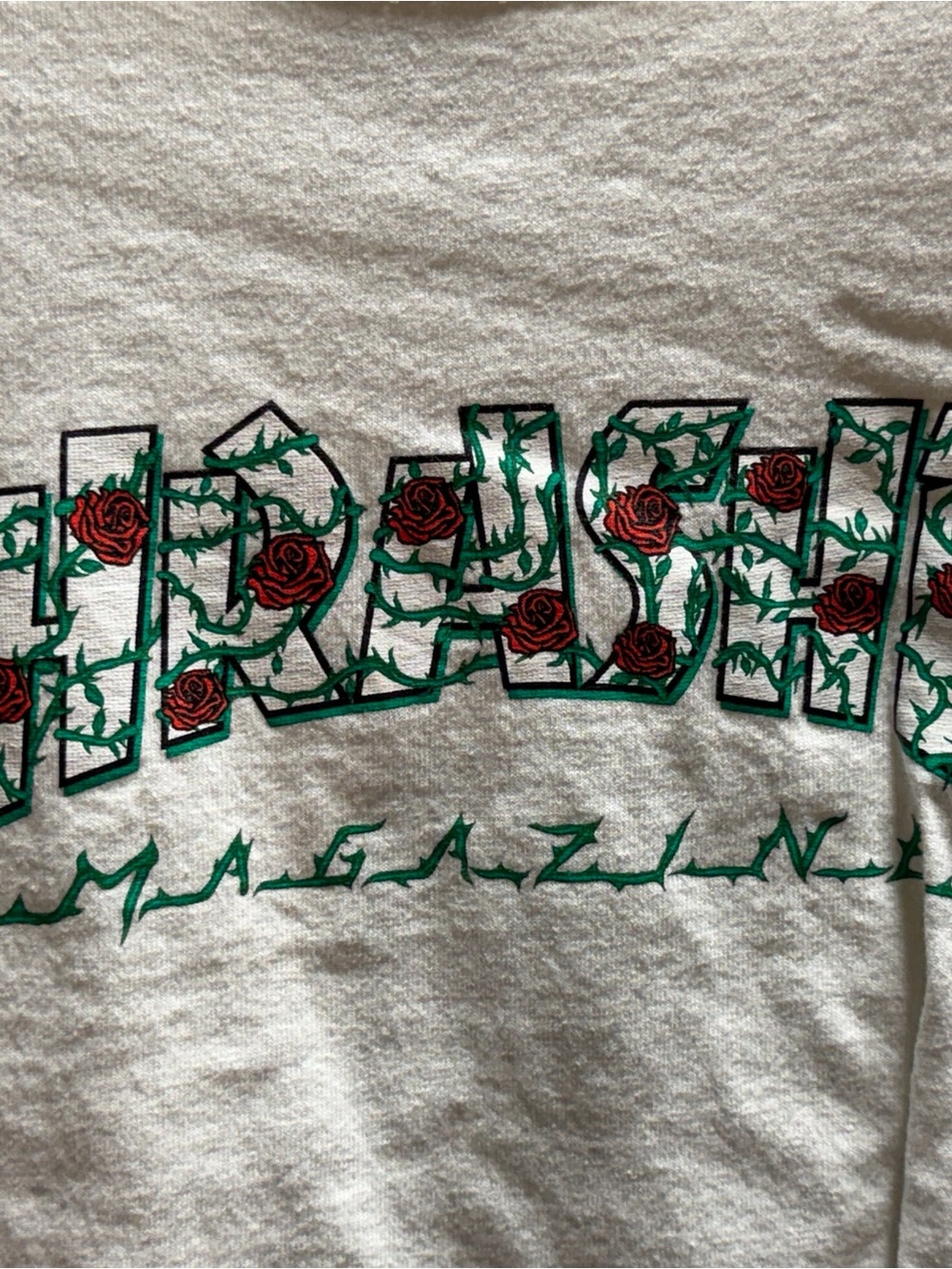 Thrasher White Tee with Green Vine & Red Rose Logo